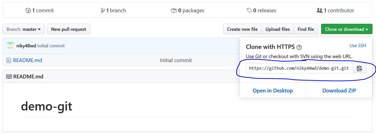 copy URL of newly created repository